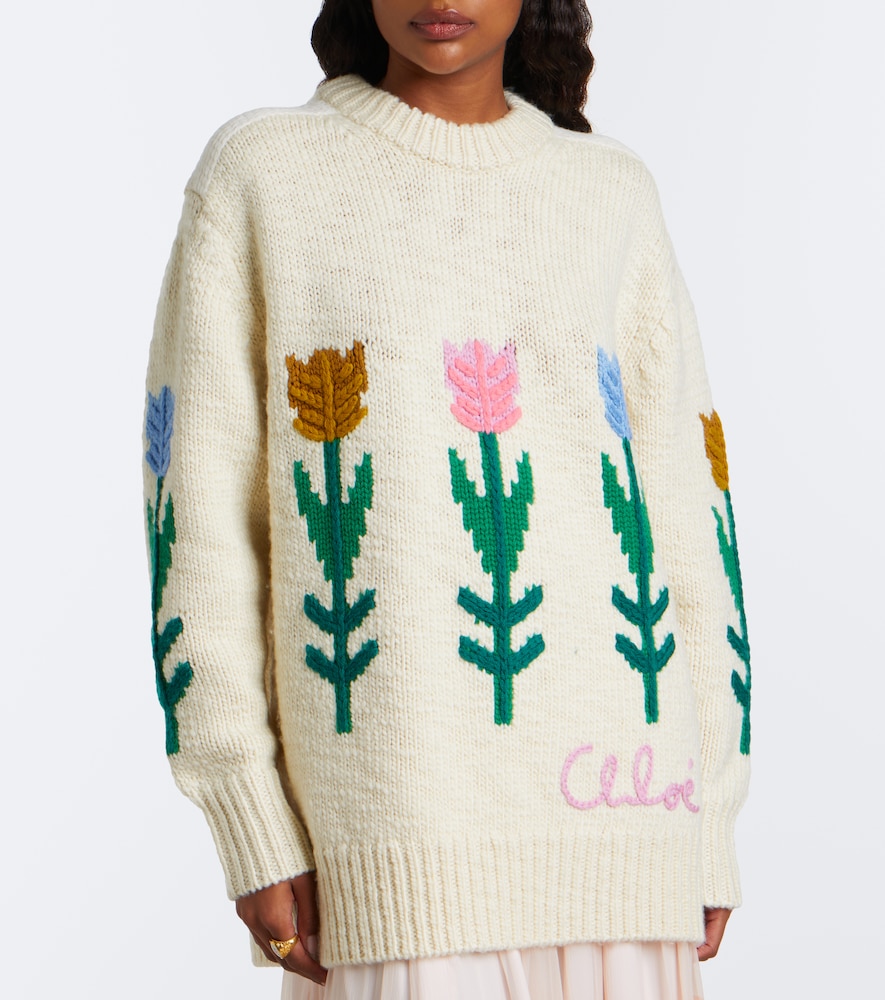 Chloé Floral Intarsia Oversized Sweater