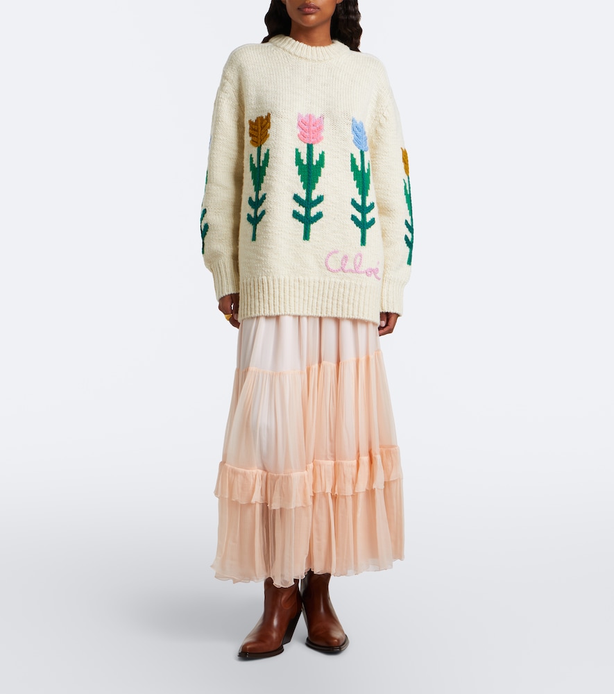 Chloé Floral Intarsia Oversized Sweater