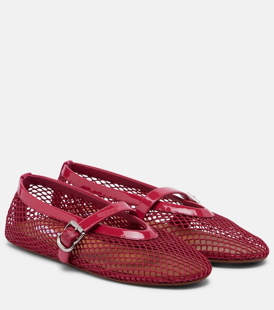 Alaïa Leather-trimmed Fishnet Ballet Flats In Red