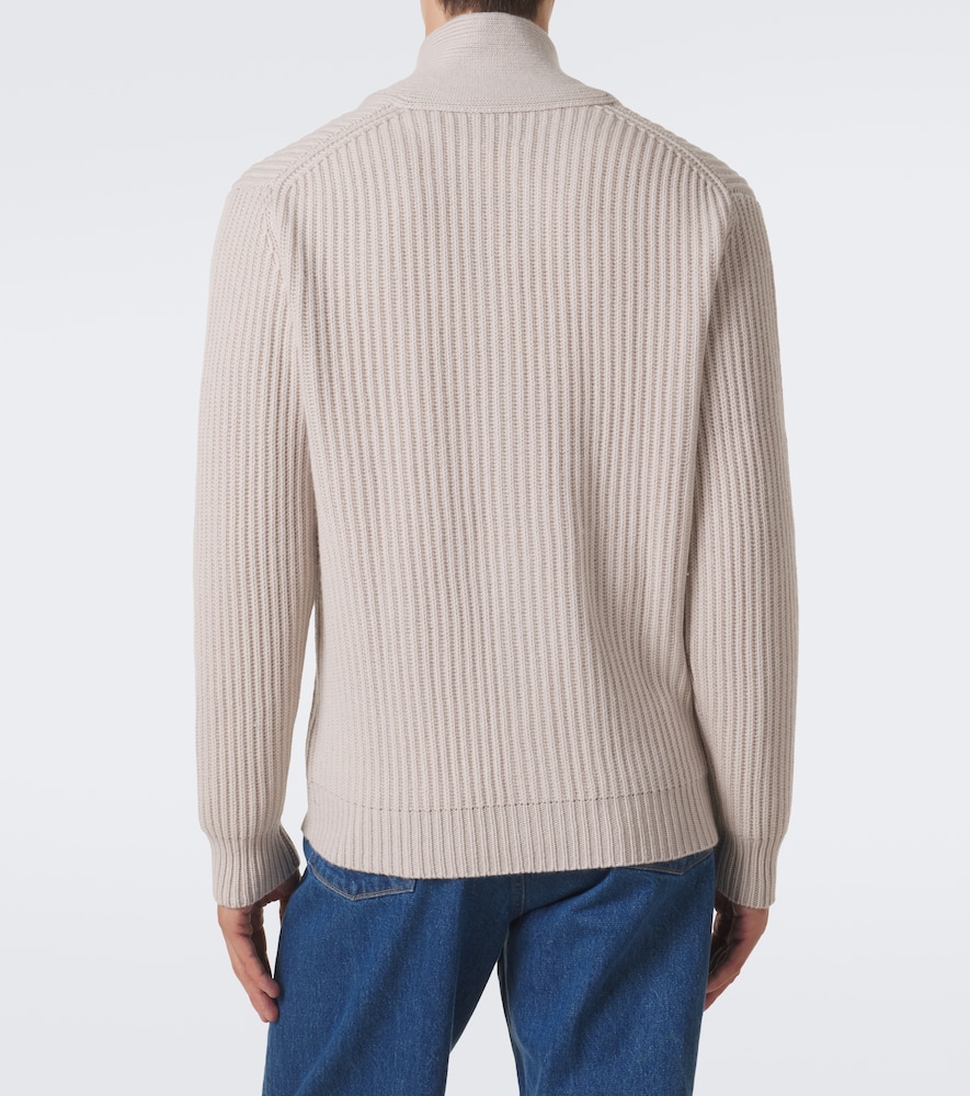 Ribbed-Knit Wool And Cashmere Cardigan