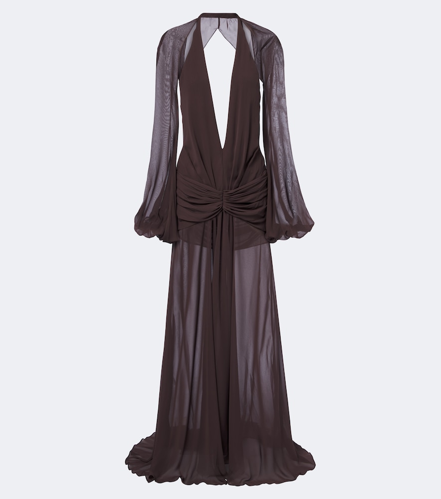 De La Vali Fiorela Chiffon Maxi Dress In Brown
