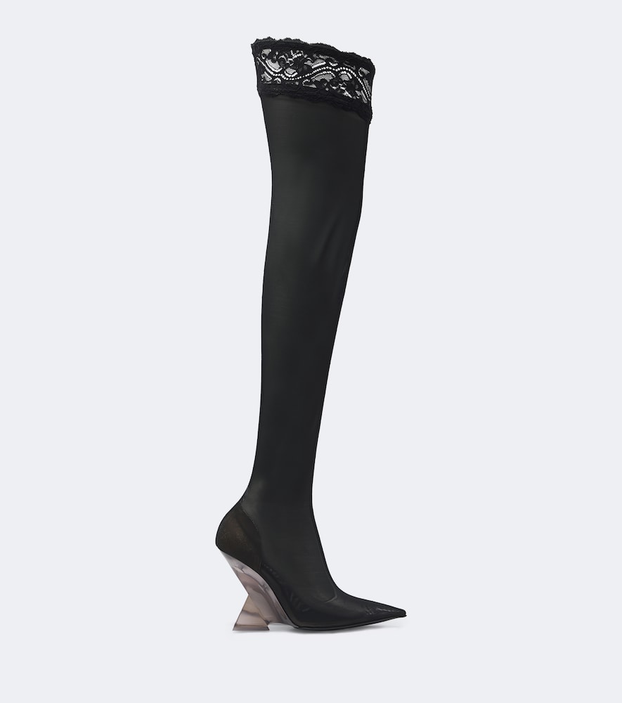 Cheope Lace-Trimmed Mesh Over-The-Knee Boots
