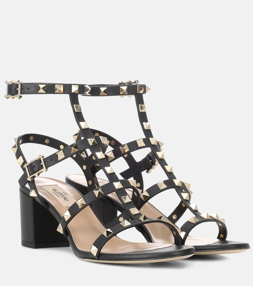 Valentino Rockstud Leather 60mm City Sandals In Black