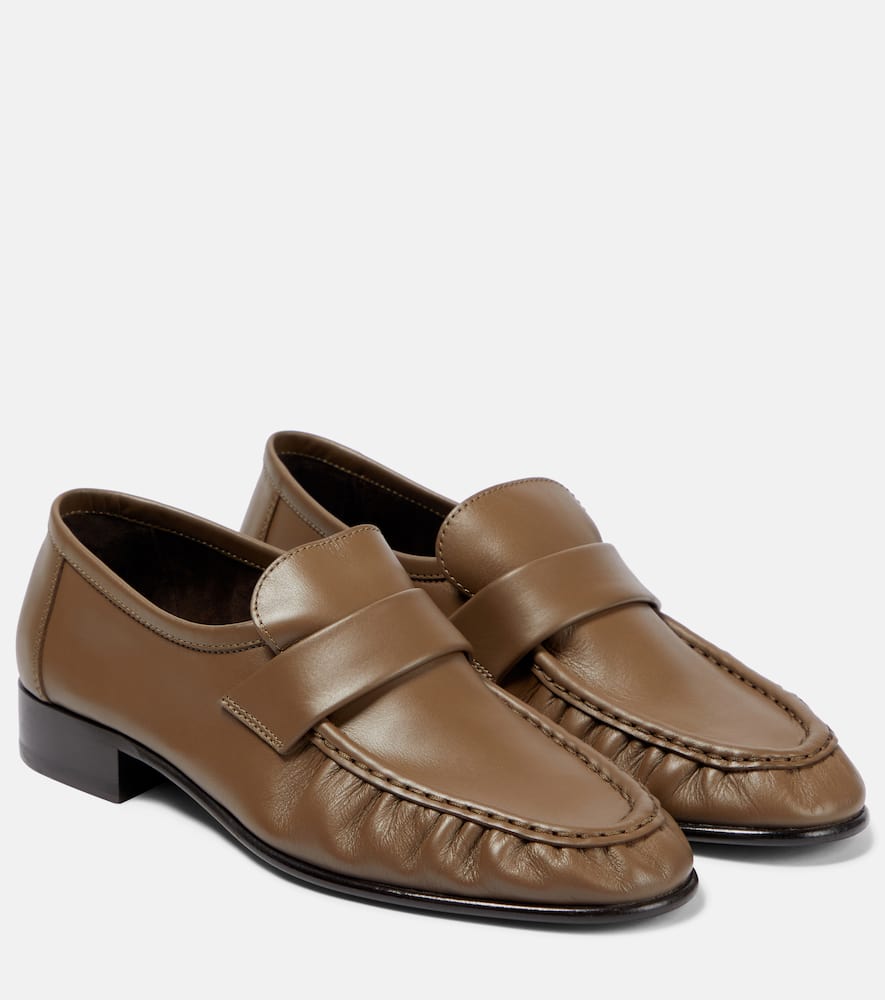 The Row Soft Leather Loafers In Taupe