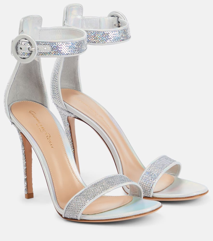 Gianvito Rossi Lennox Studded Suede Sandals In Hologram+hologram