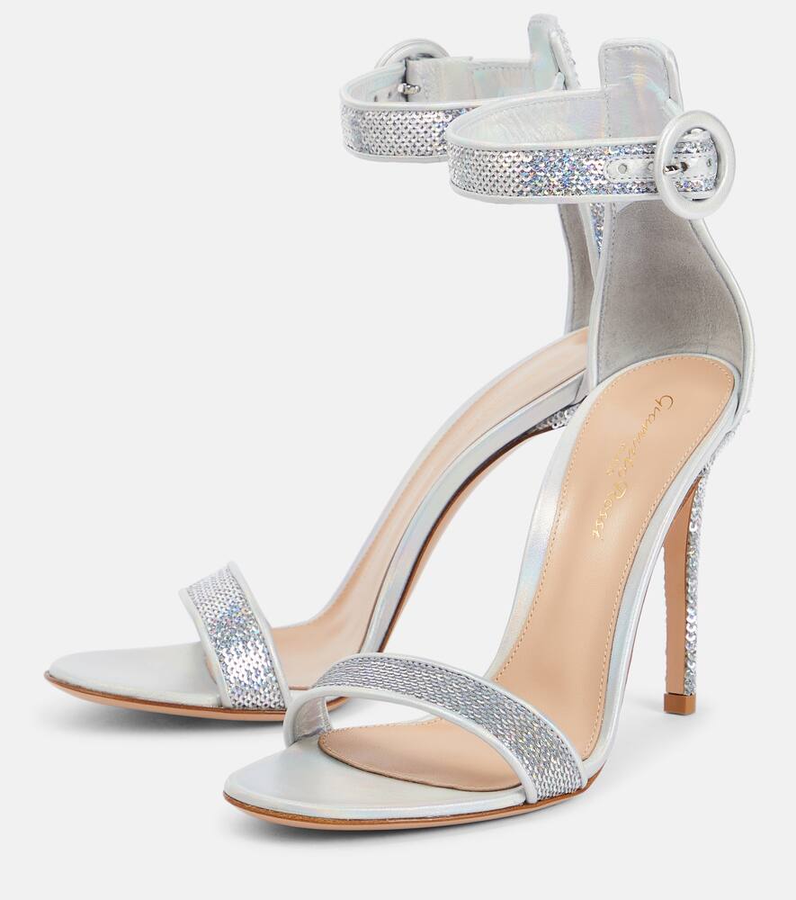 Gianvito Rossi Lennox Studded Suede Sandals In Hologram+hologram
