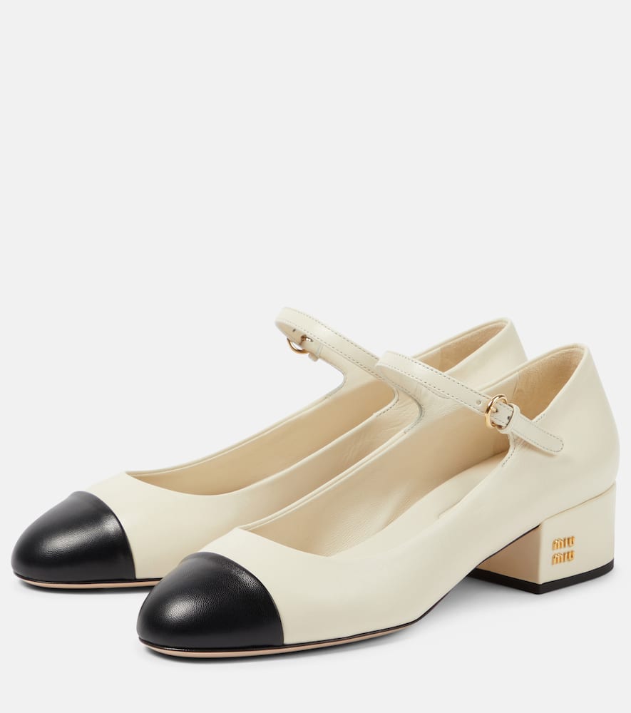 Miu Miu White And Black Goat Leather Pumps In White