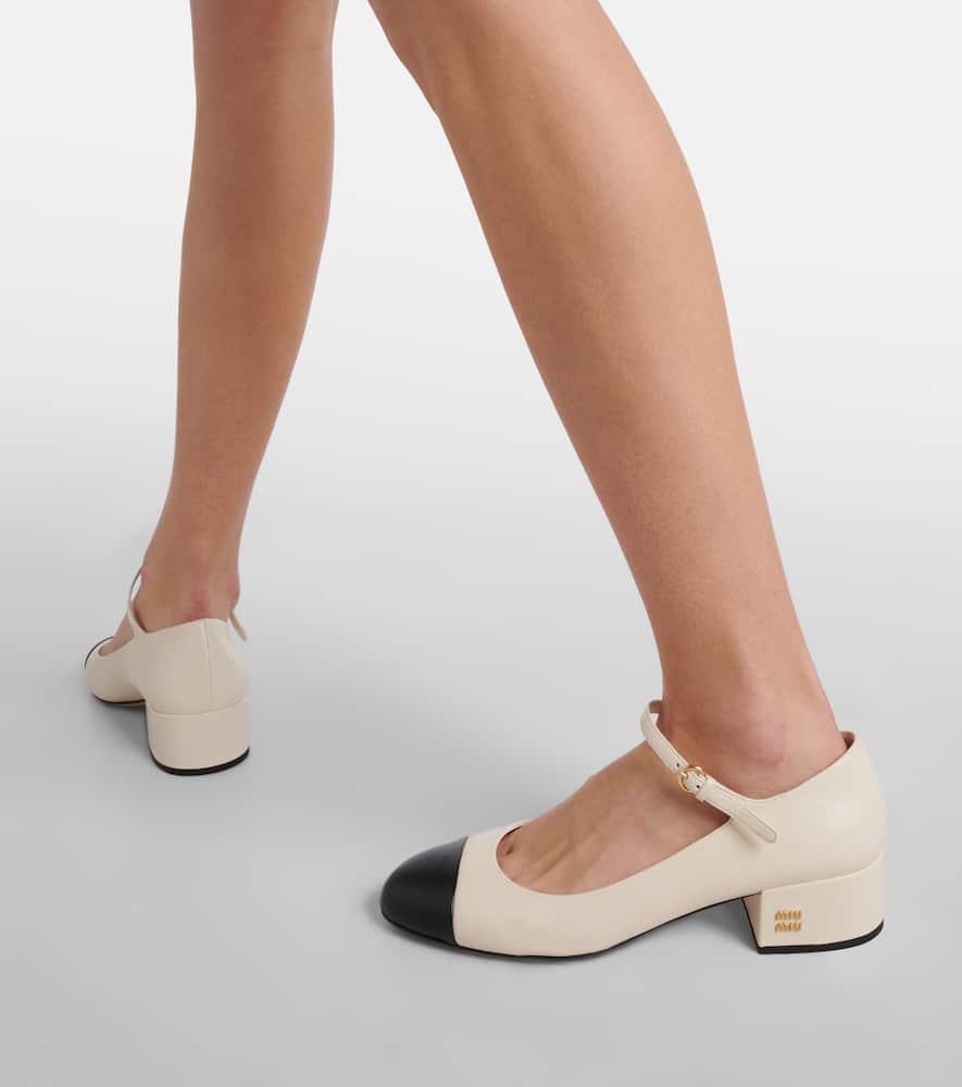 Miu Miu White And Black Goat Leather Pumps In White