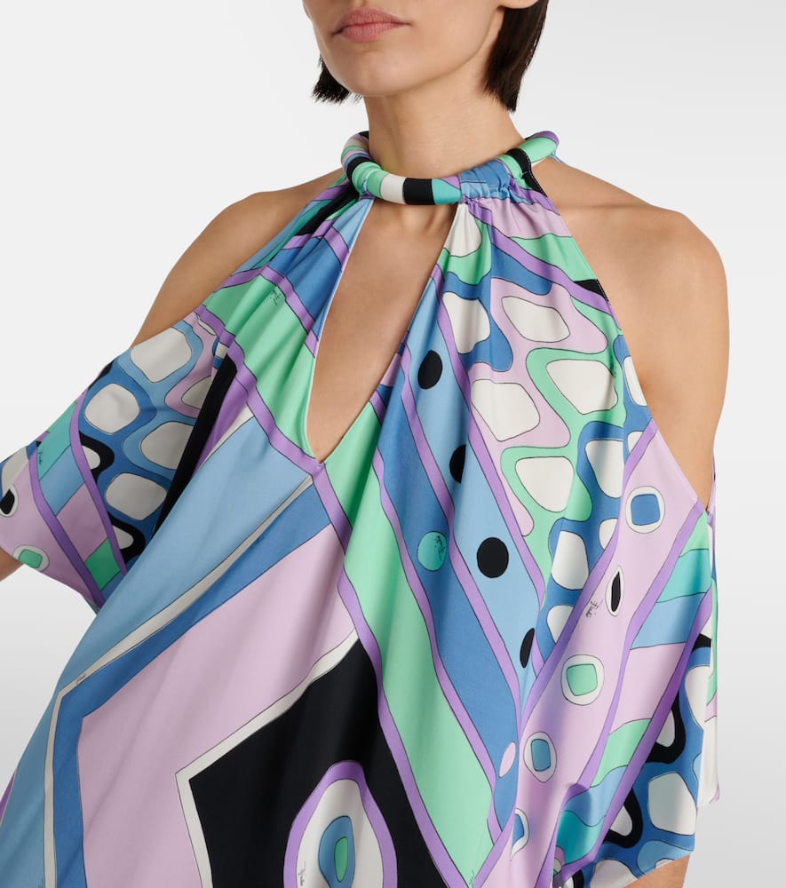 Shop Pucci Vivara-print Jersey Satin Kaftan In Blue