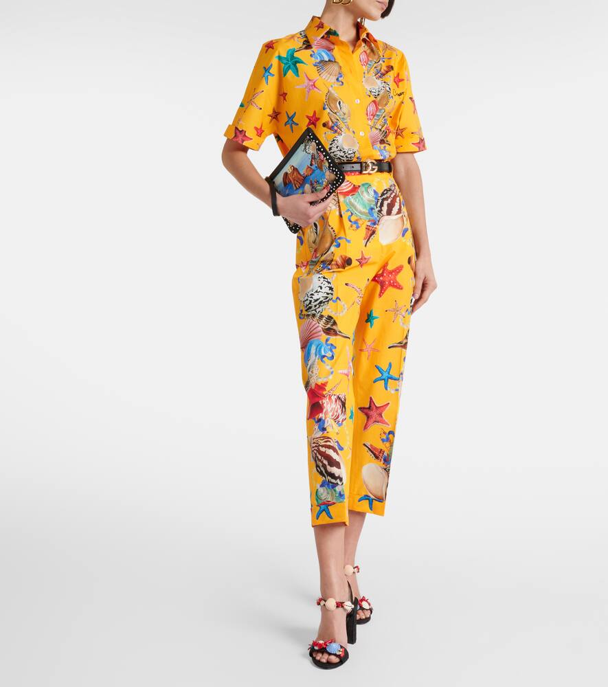Dolce & Gabbana Capri Printed High-rise Cotton Tapered Pants In Yellow