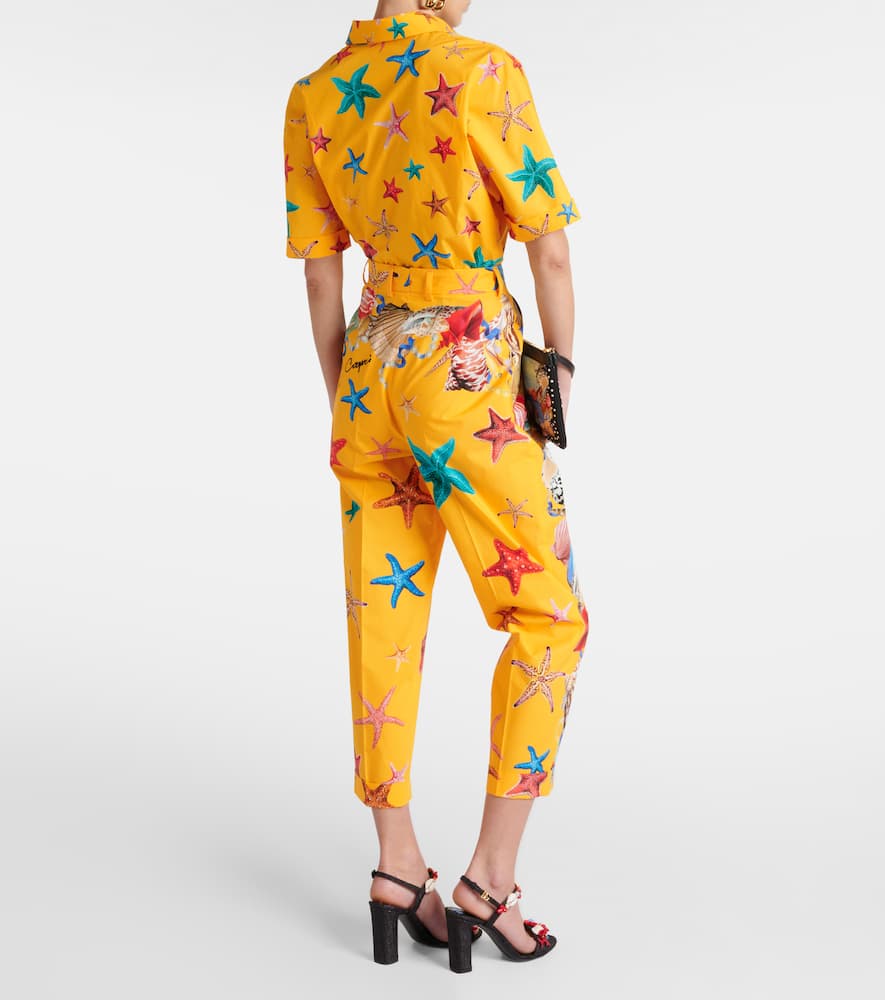 Dolce & Gabbana Capri Printed High-rise Cotton Tapered Pants In Yellow