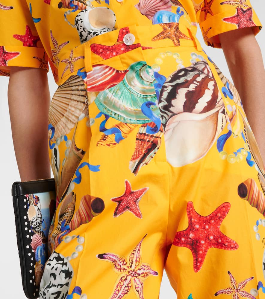 Dolce & Gabbana Capri Printed High-rise Cotton Tapered Pants In Yellow