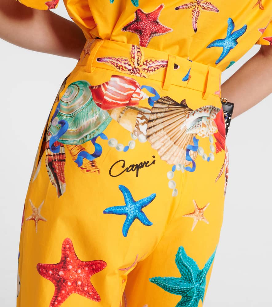 Dolce & Gabbana Capri Printed High-rise Cotton Tapered Pants In Yellow