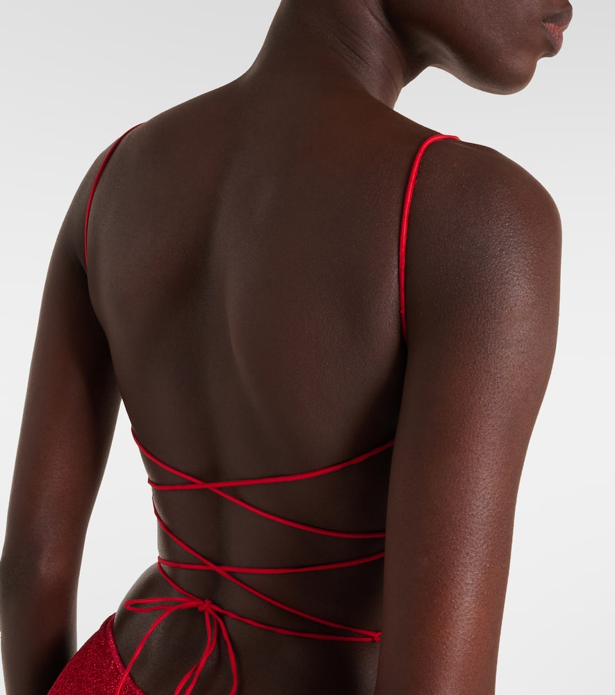 Oseree Oséree Lumière Square Lamé Swimsuit In Red