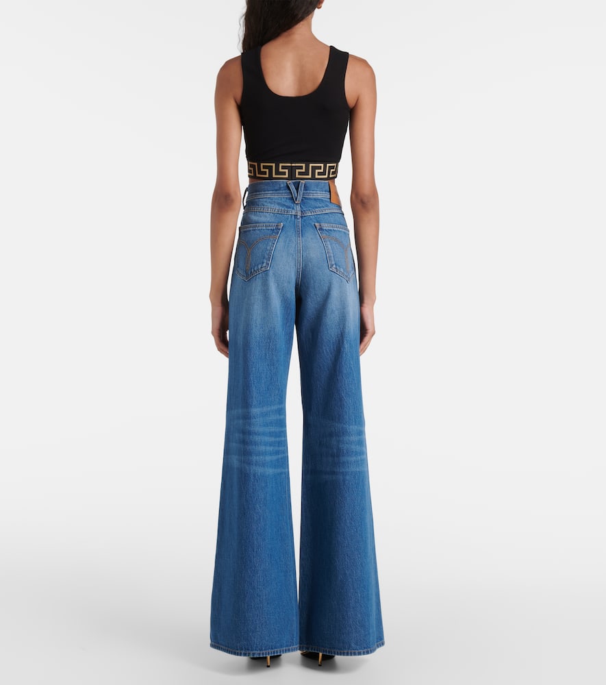 Versace Greca Border Cropped Tank Top In Black