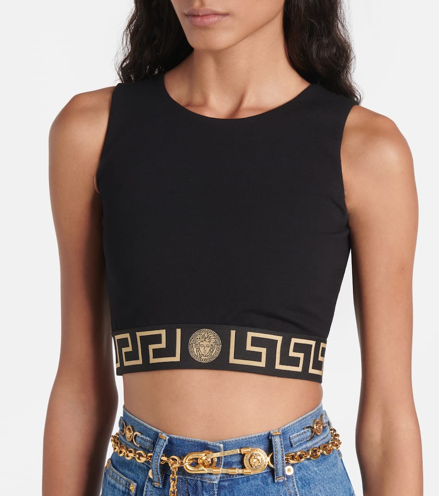 Versace Greca Border Cropped Tank Top In Black