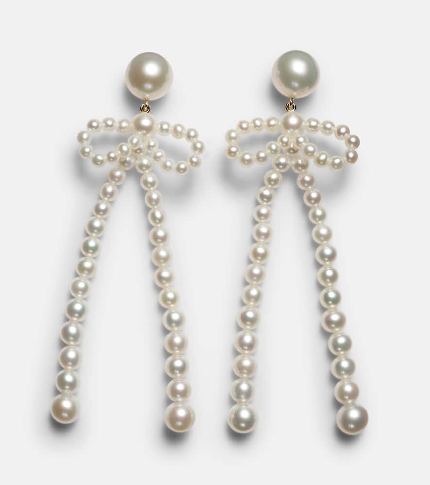 Sophie Bille Brahe Rosette De Perles 14kt Gold Drop Earrings With Freshwater Pearls In Gold