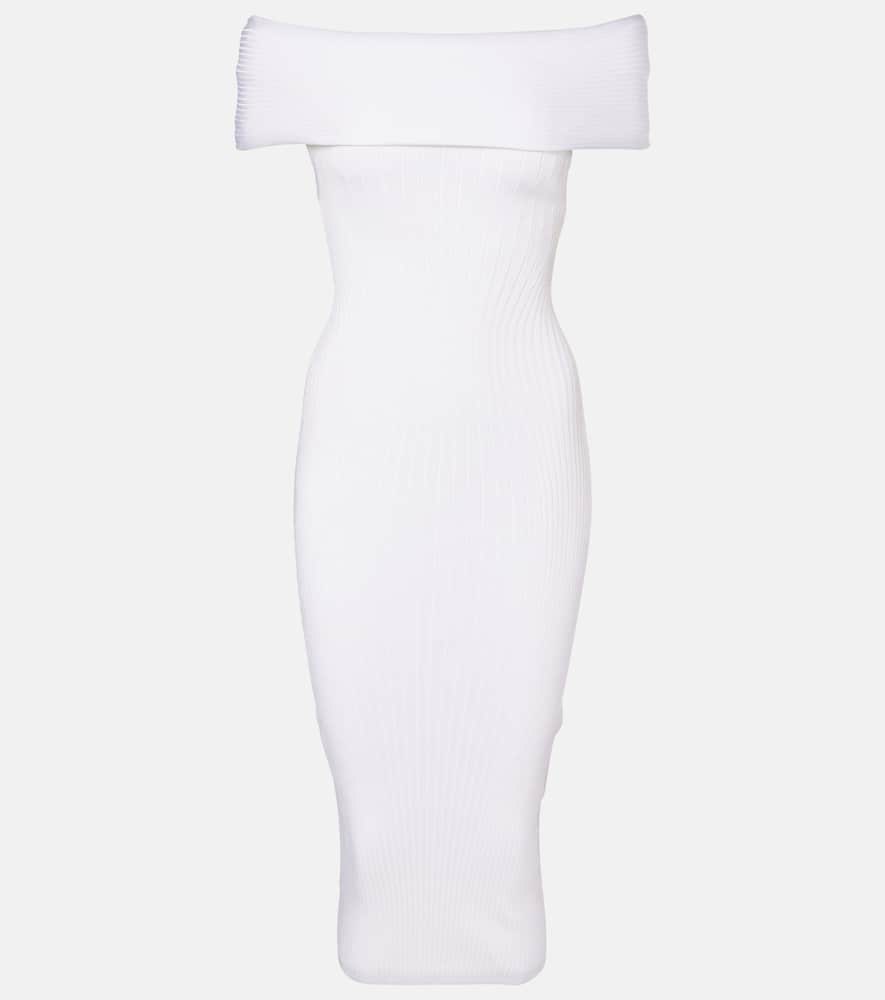 罗纹针织露肩中长连衣裙