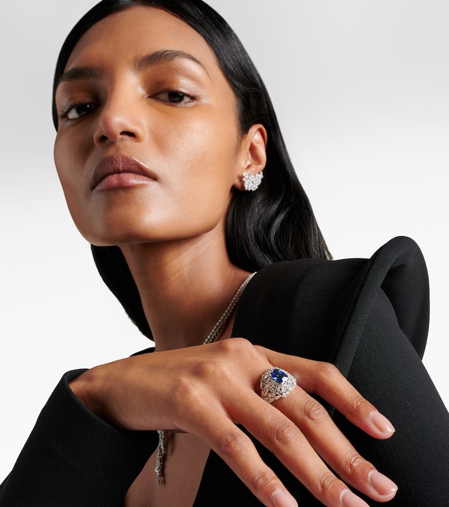 Suzanne Kalan 18kt White Gold Ring With Sapphire And Diamonds In Silver