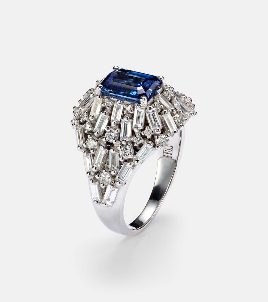 Suzanne Kalan 18kt White Gold Ring With Sapphire And Diamonds In Silver