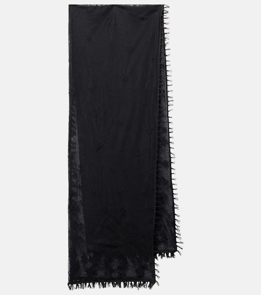 Floral embroidered tulle scarf