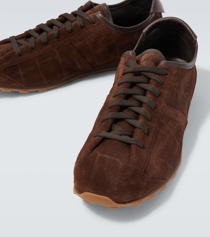 Jacquemus The Tennis Leather-trimmed Croc-effect Suede Sneakers In Brown