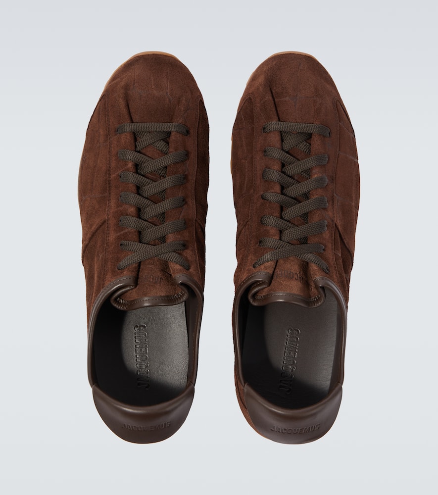 Jacquemus The Tennis Leather-trimmed Croc-effect Suede Sneakers In Brown