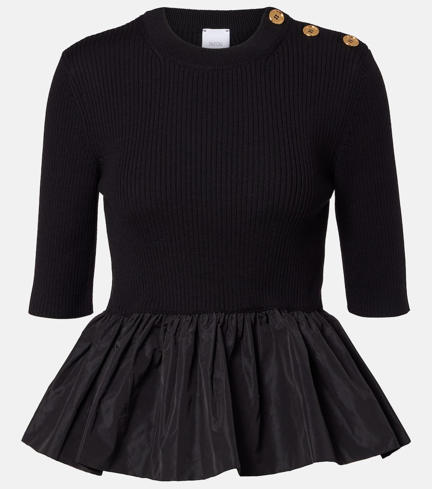 Patou Ribbed-knit Peplum Wool Top In Black