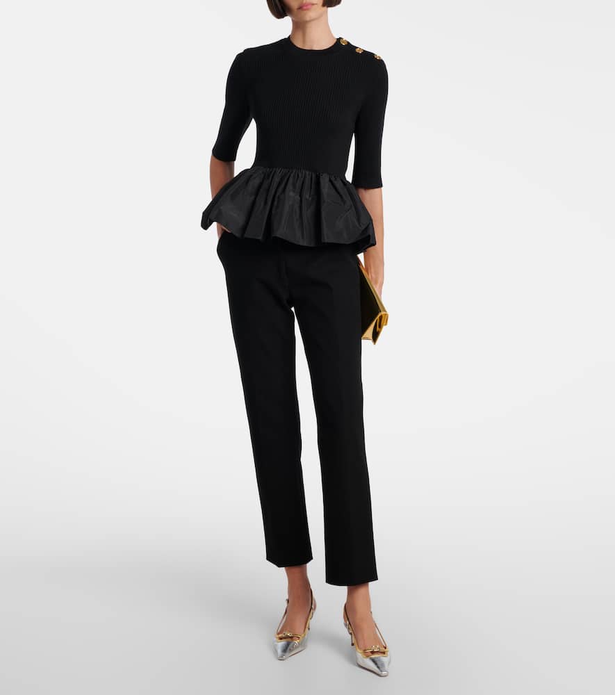 Patou Ribbed-knit Peplum Wool Top In Black