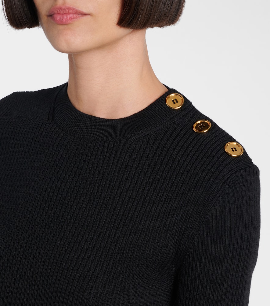 Patou Ribbed-knit Peplum Wool Top In Black