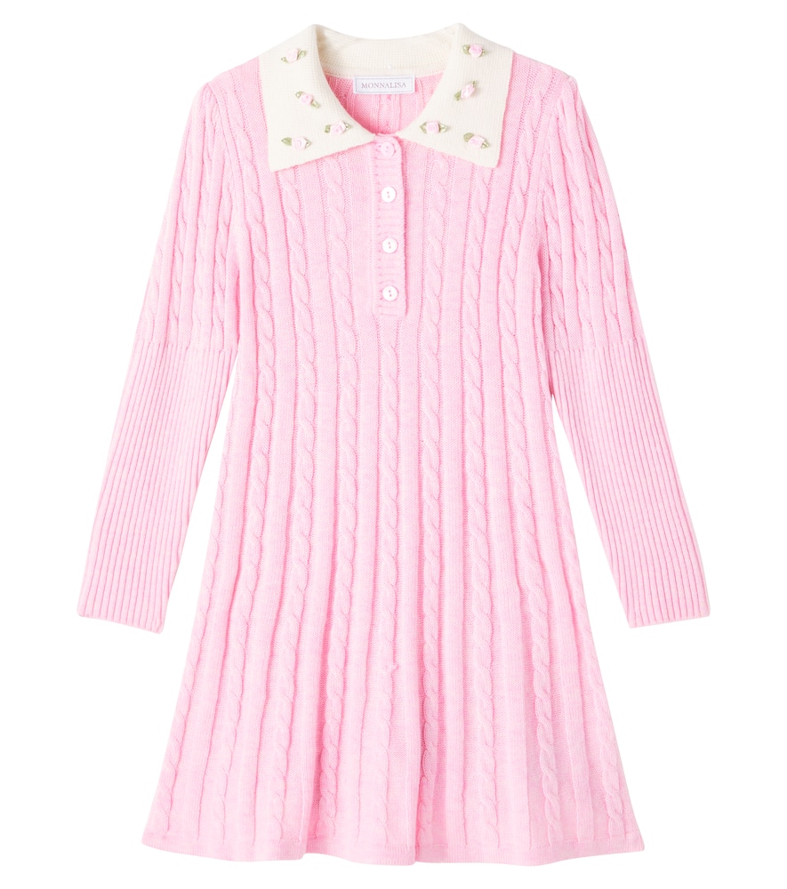 Monnalisa Cable-knit Wool And Cotton Dress In Pink