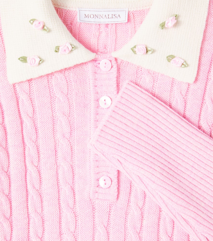 Monnalisa Cable-knit Wool And Cotton Dress In Pink