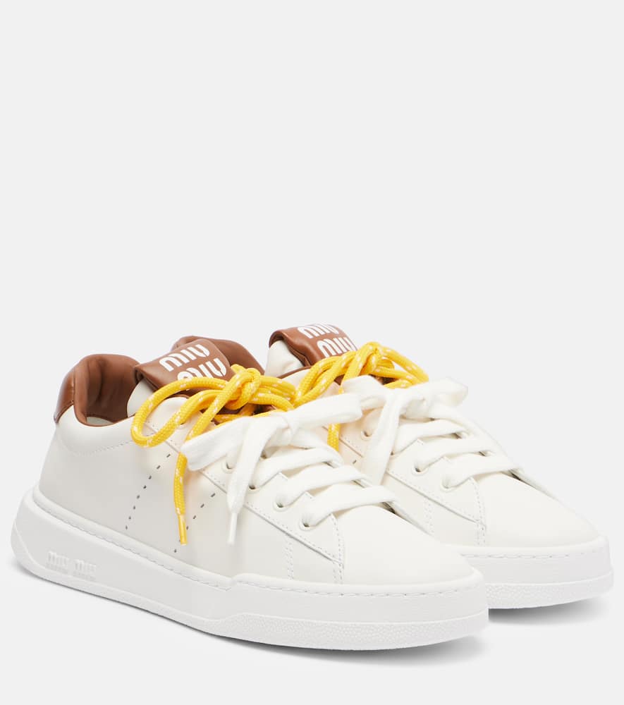 Miu Miu Low-top Leather Sneakers Featuring Contrast Heel Tab In White