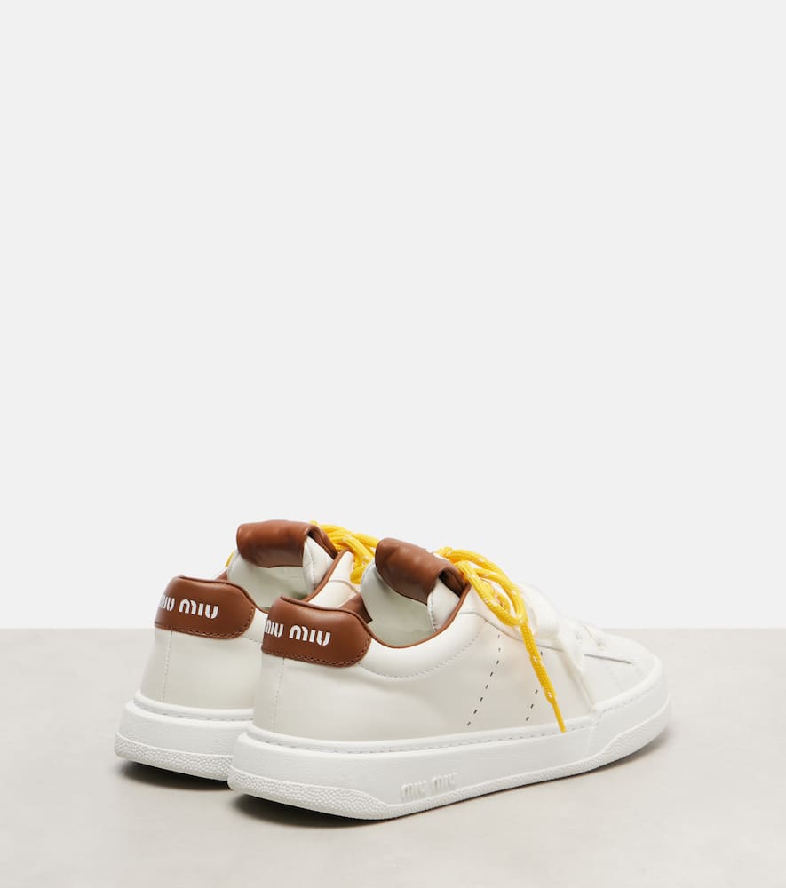 Miu Miu Low-top Leather Sneakers Featuring Contrast Heel Tab In White