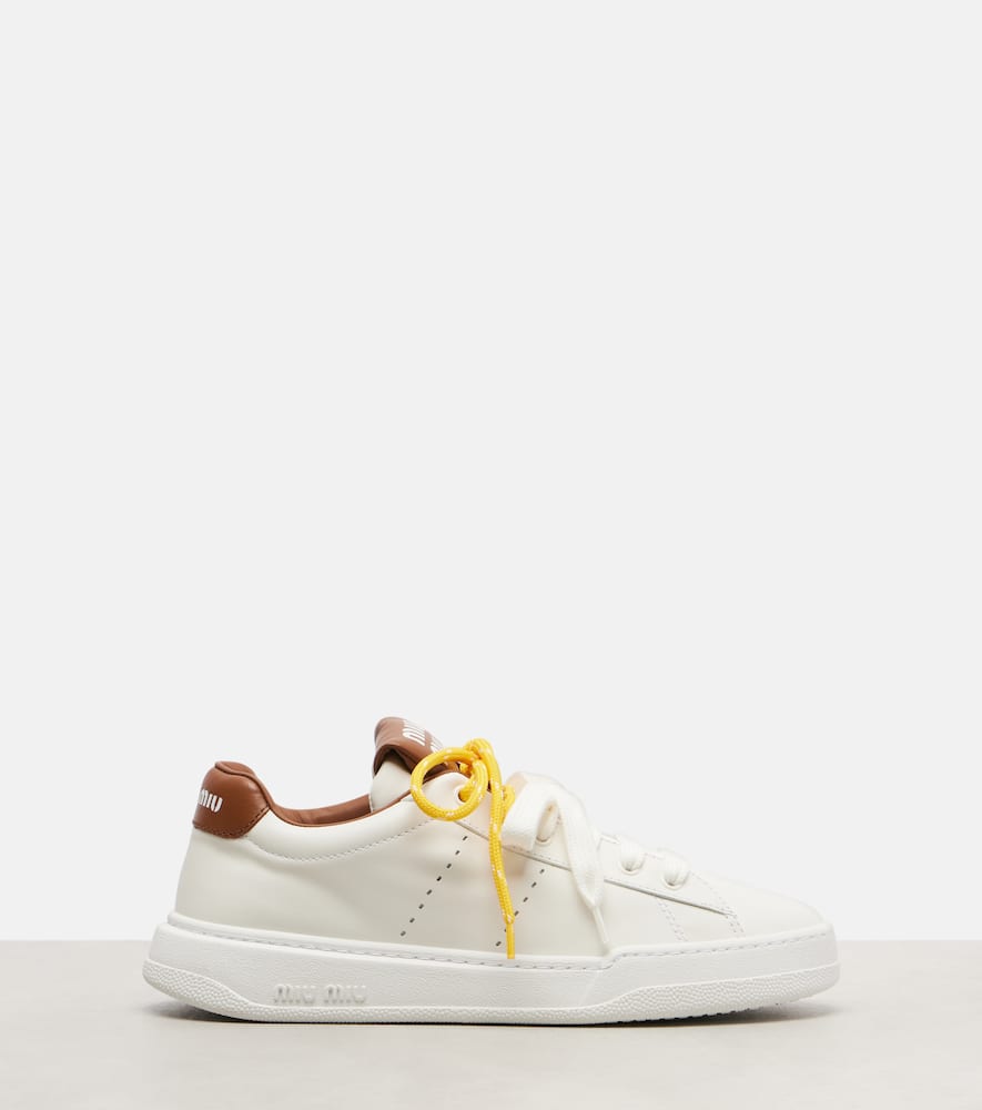 Miu Miu Low-top Leather Sneakers Featuring Contrast Heel Tab In White