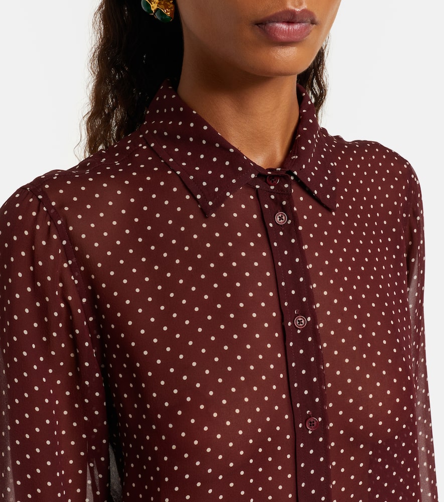 Nili Lotan Gaia Polka-dot Silk Shirt In Burgundy