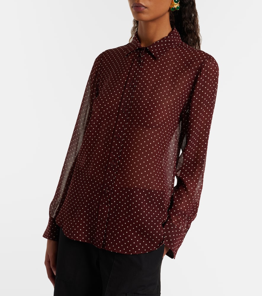 Nili Lotan Gaia Polka-dot Silk Shirt In Burgundy