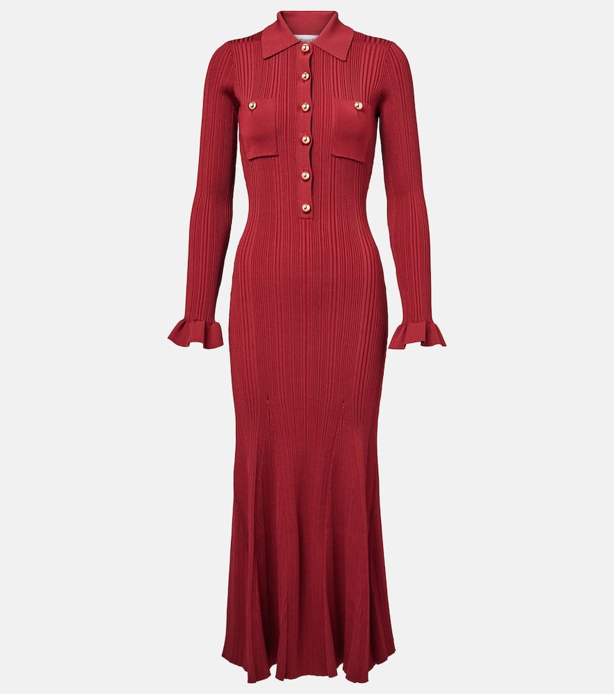 Self-portrait Ribbed-knit Midi Dress In Burgundy