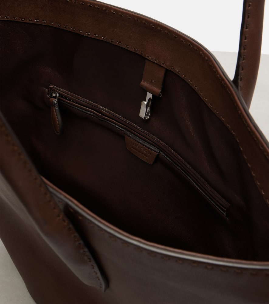 The Row Alger Leather Tote Bag In Brown