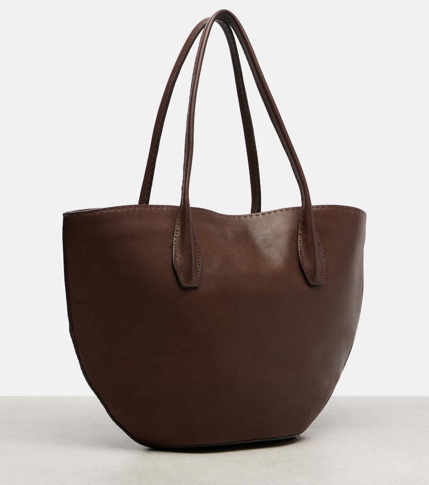 The Row Alger Leather Tote Bag In Brown