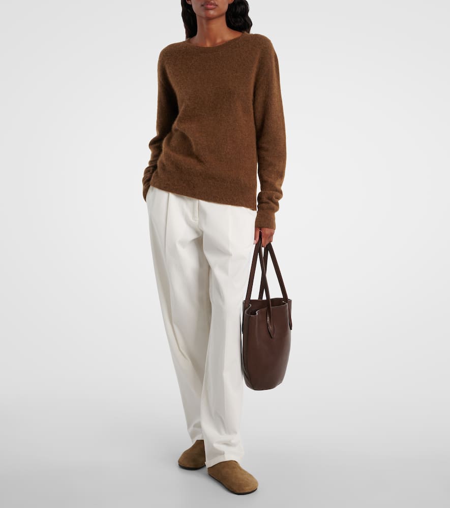 The Row Alger Leather Tote Bag In Brown