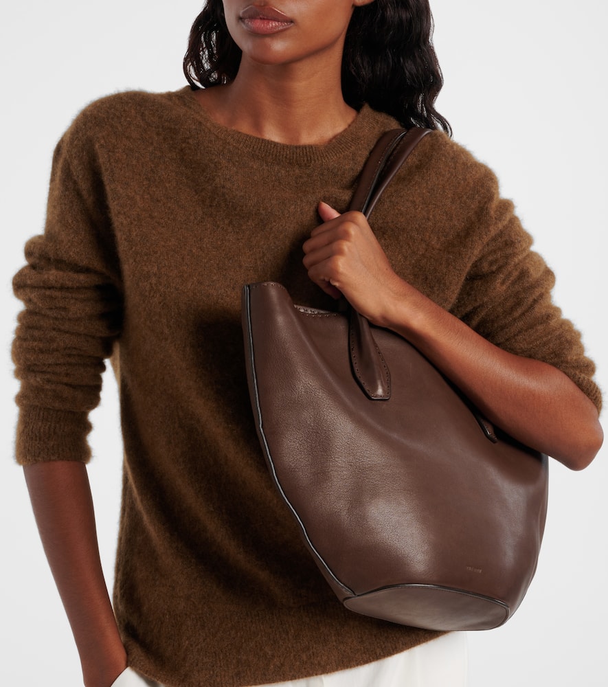 The Row Alger Leather Tote Bag In Brown