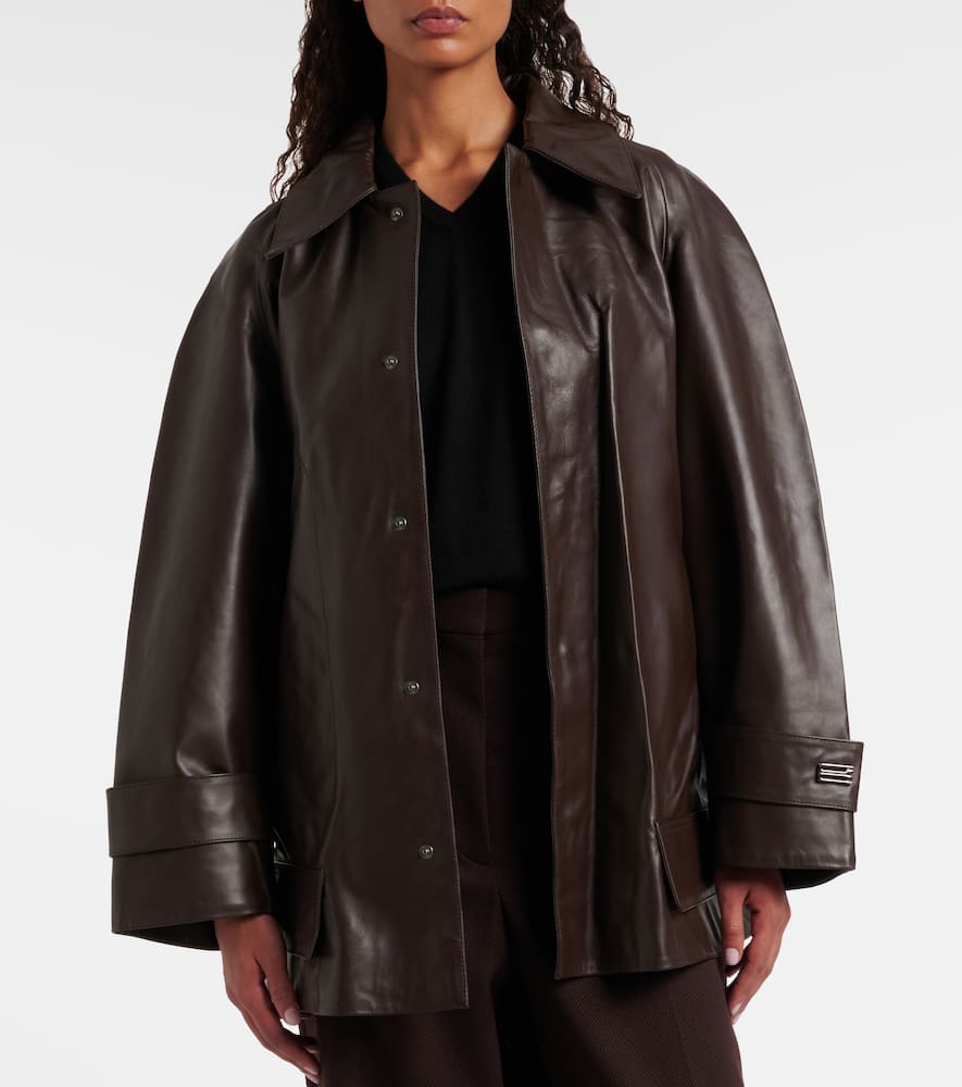 Victoria Beckham Cropped Leather Trench Coat In Brown