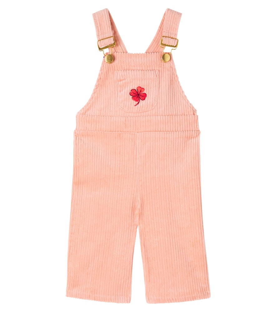 Mini Rodini Baby Embroidered Cotton Corduroy Overalls In Pink