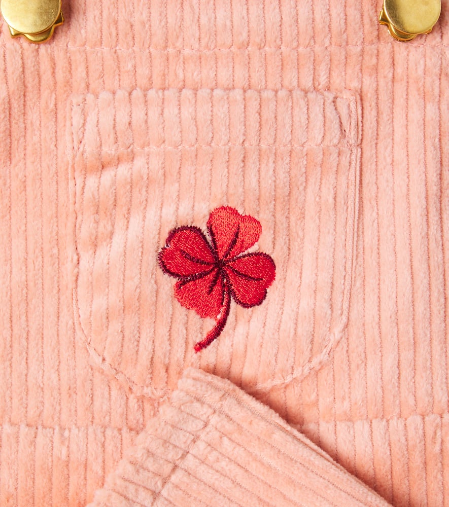Mini Rodini Baby Embroidered Cotton Corduroy Overalls In Pink