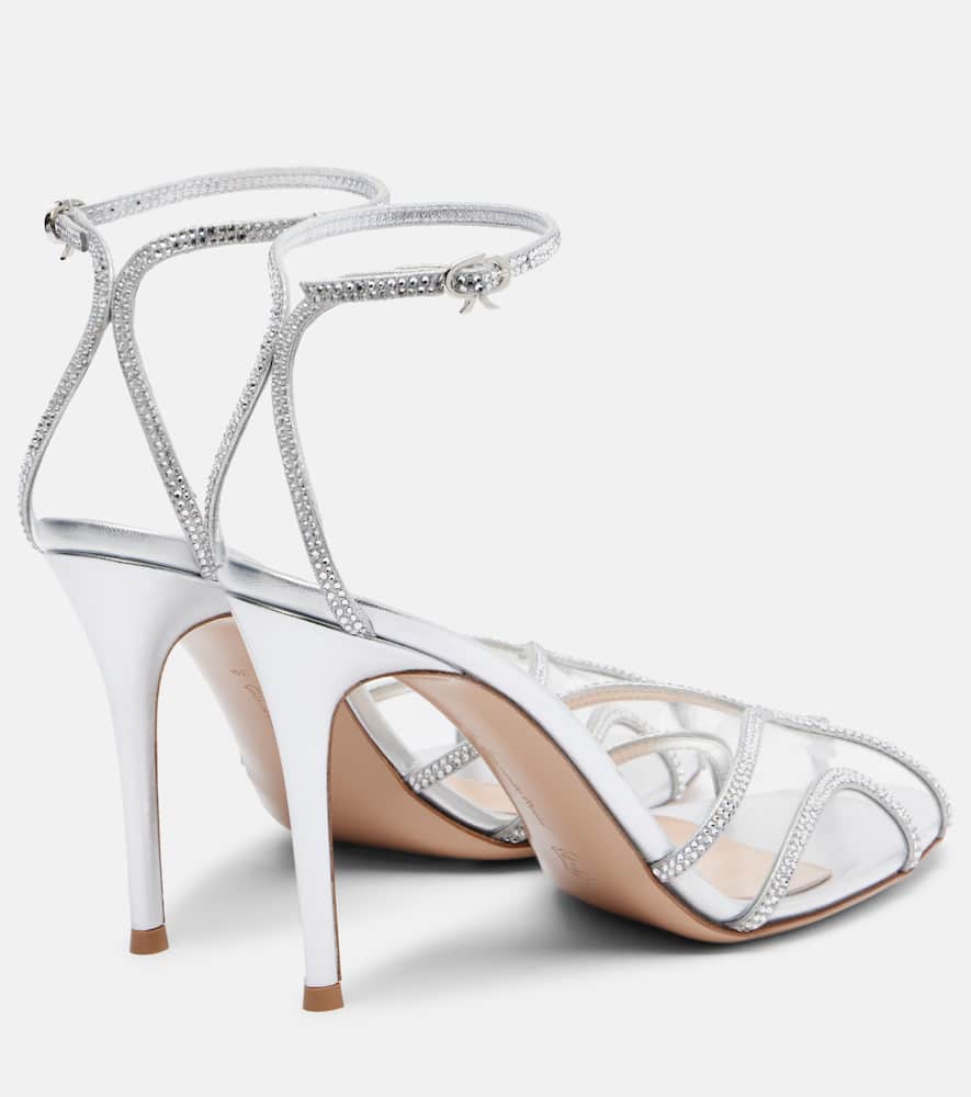 Gianvito Rossi 95 Embellished Suede And Pvc Sandals In Silver