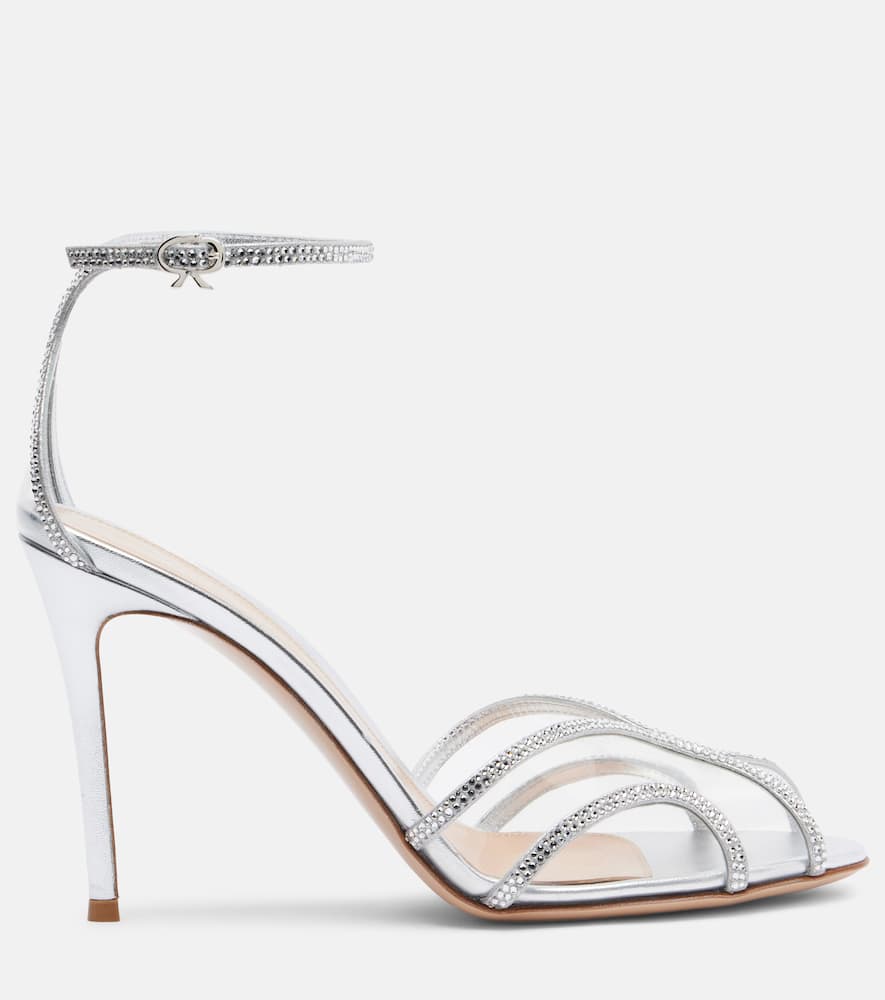 Gianvito Rossi 95 Embellished Suede And Pvc Sandals In Silver