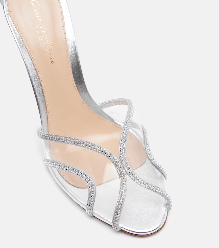 Gianvito Rossi 95 Embellished Suede And Pvc Sandals In Silver