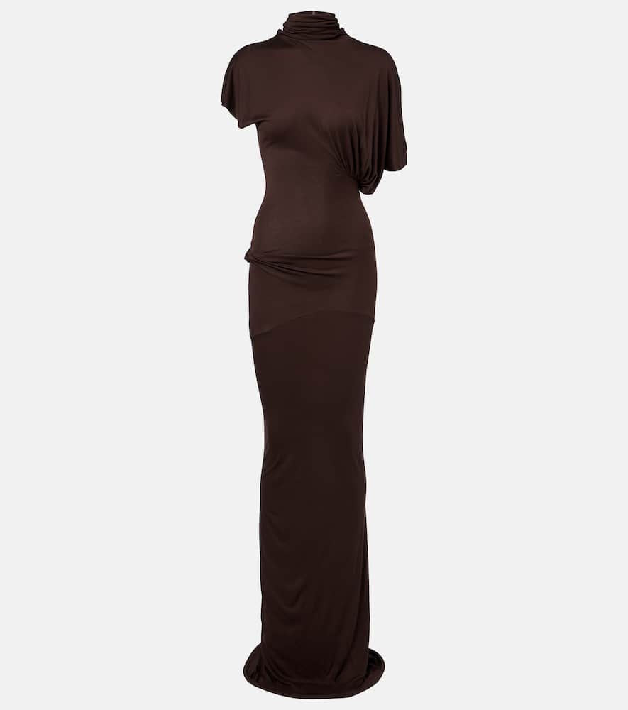 Rick Owens Lilith Draped Jersey Gown In Brown