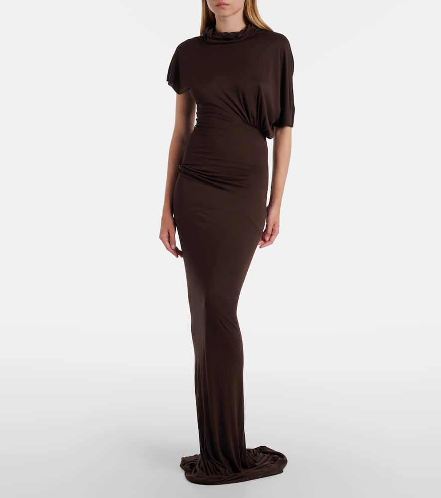 Rick Owens Lilith Draped Jersey Gown In Brown
